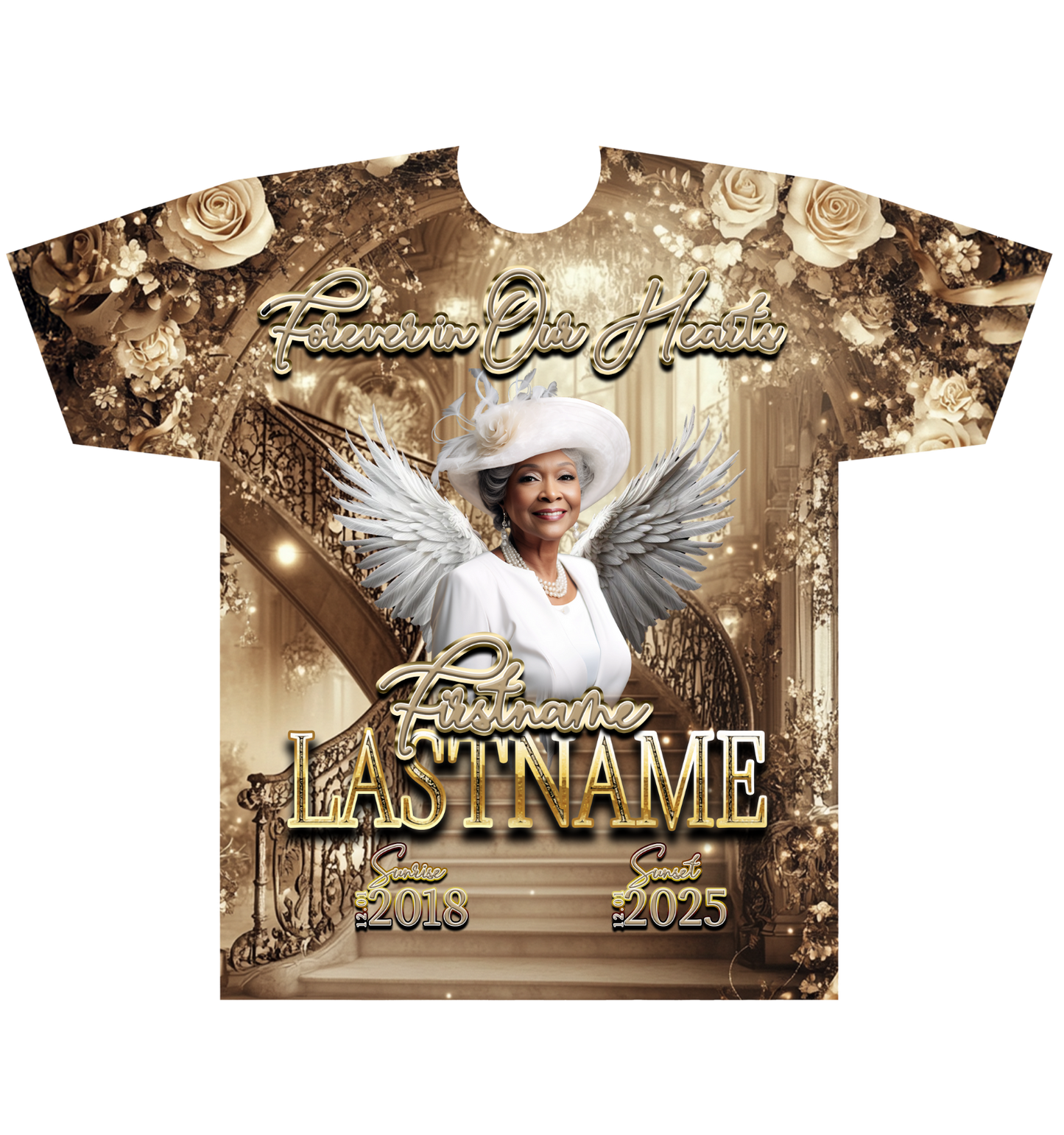 Heavenly Tribute – Cream & Gold Angel Memorial T-Shirt