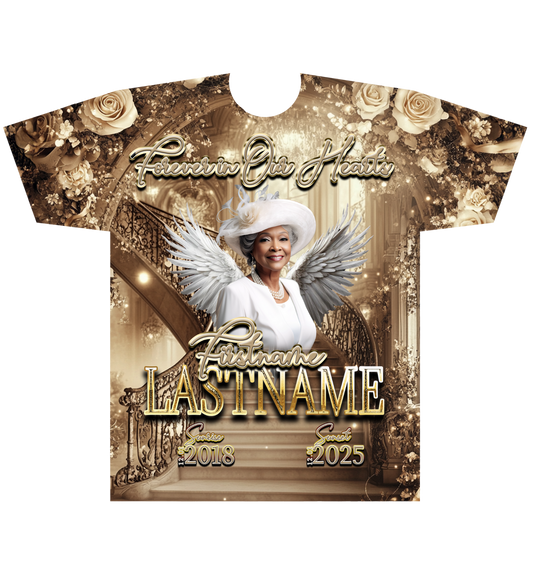 Heavenly Tribute – Cream & Gold Angel Memorial T-Shirt