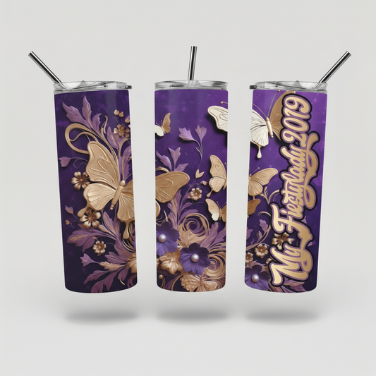 Personalized 3D Purple Floral Tumbler